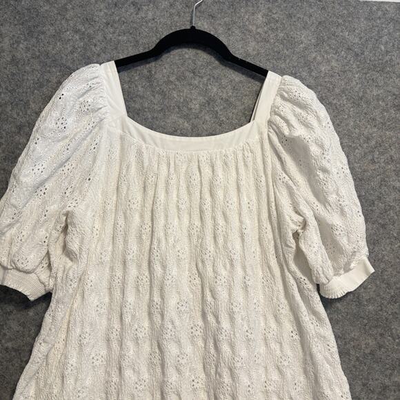 Maeve Anthropologie Dress Womens XS White Puff Sleeve Texture Eyelet Boho Summer - Picture 4 of 12